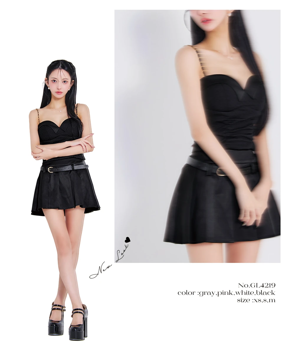 【Glossy/グロッシー】ベルト付き/ ハートカット/ セットアップ/ プリーツ/ フレア/ ミニドレス/ キャバドレス 2