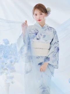 アイスブルー牡丹浴衣