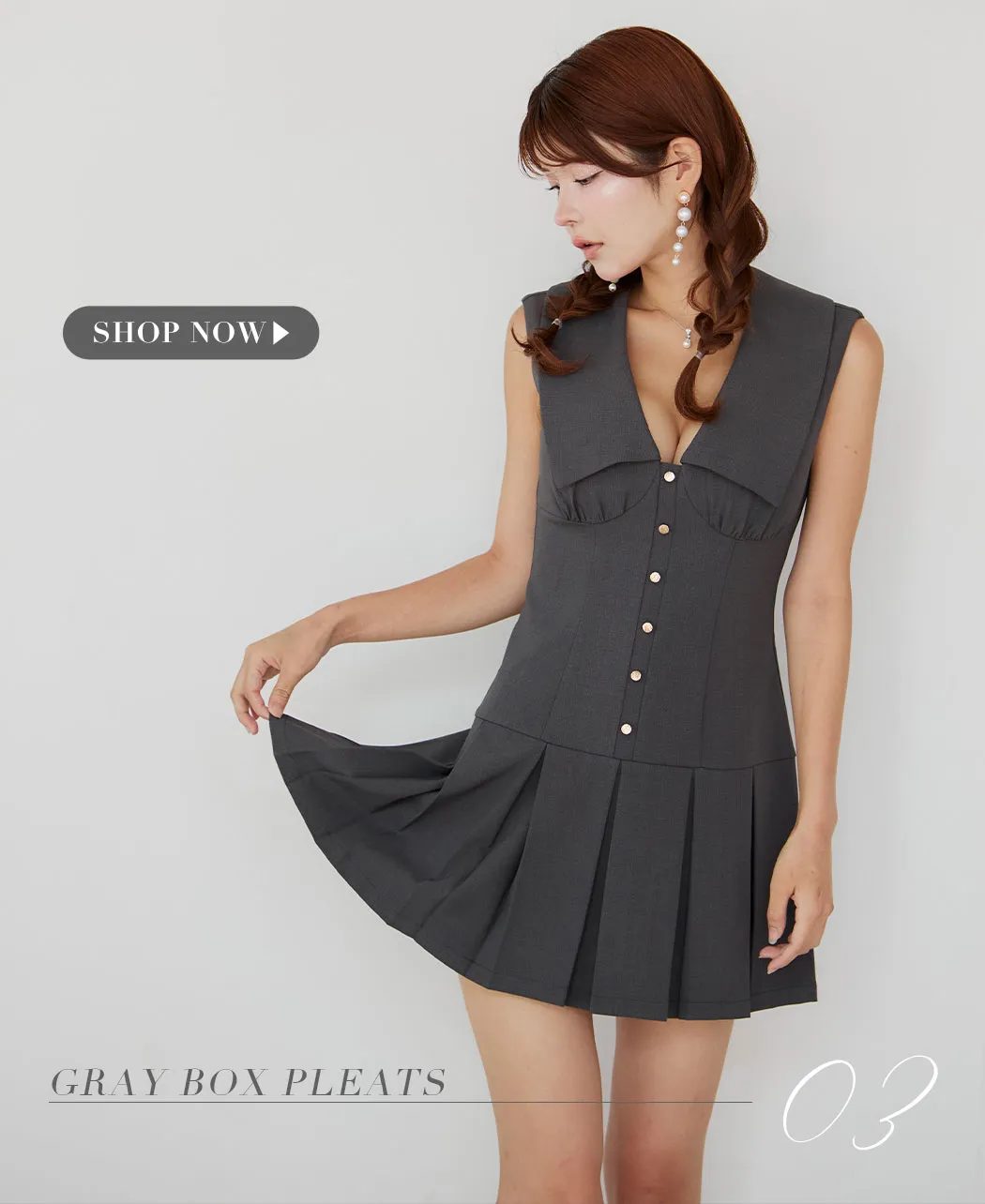 大人かわいい際立つガーリーグレー7Look8