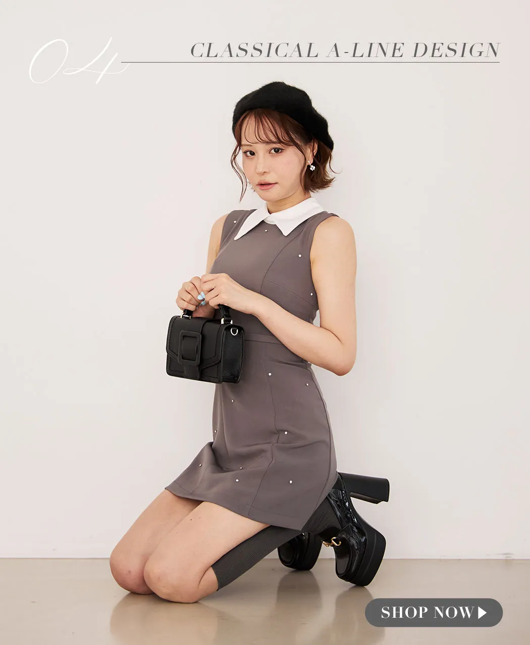 大人かわいい際立つガーリーグレー7Look11