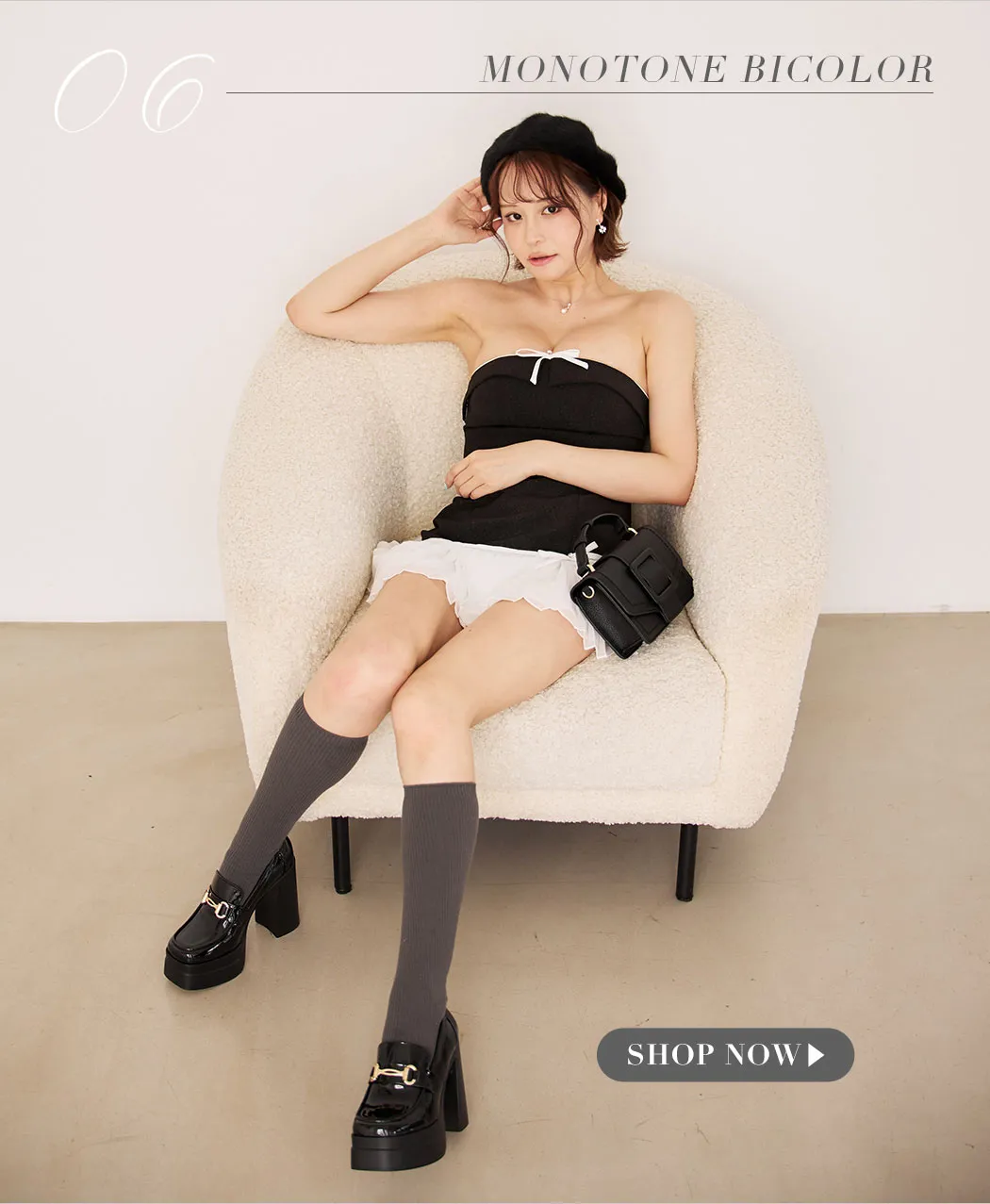 大人かわいい際立つガーリーグレー7Look14