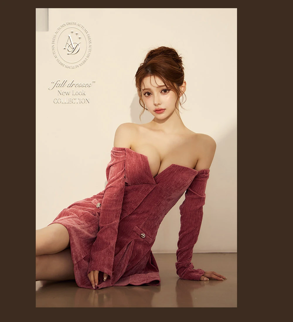 【Glossy/グロッシー】オフショル/ ロングスリーブ/ ラメニット/ フレア/ ミニドレス/ キャバドレス5