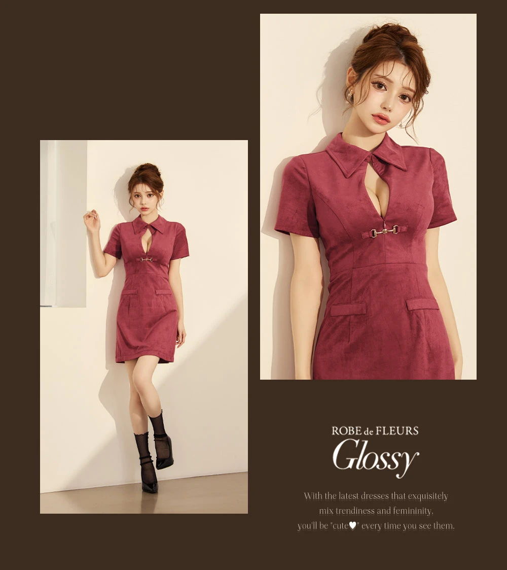 【Glossy/グロッシー】スエード/ バストカット/ 半袖/ ミニドレス/ キャバドレス3