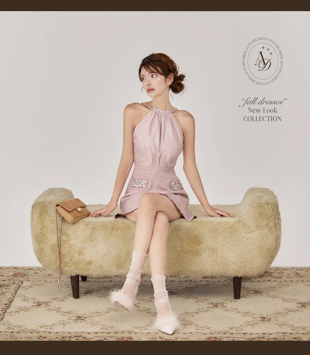 【Anier ROBE./アニエルローブ】【ROBE de FLEURS/ローブドフルール】Satin Bijou back open halter mini dress/ サテン/ ビジュー/ バックオープン/ ホルター/ ミニドレス/ キャバドレス5
