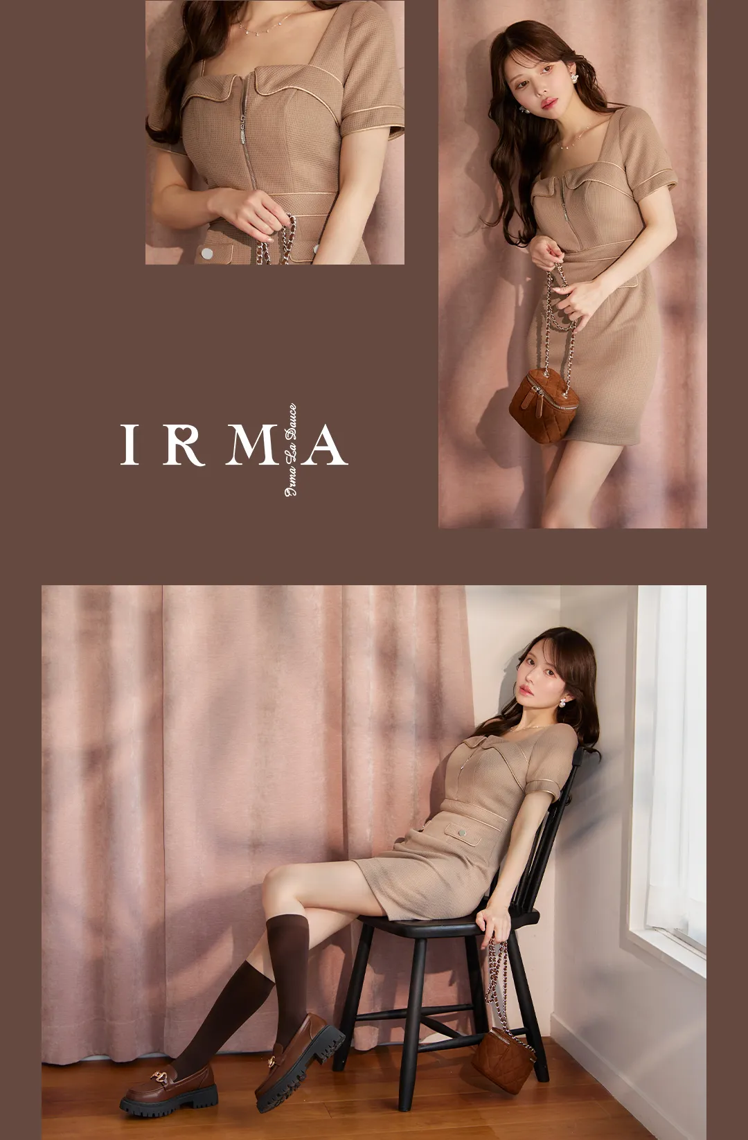【IRMA/イルマ】フロントジップ/ 半袖/ 袖あり/ タイト/ ミニドレス/ キャバドレス3