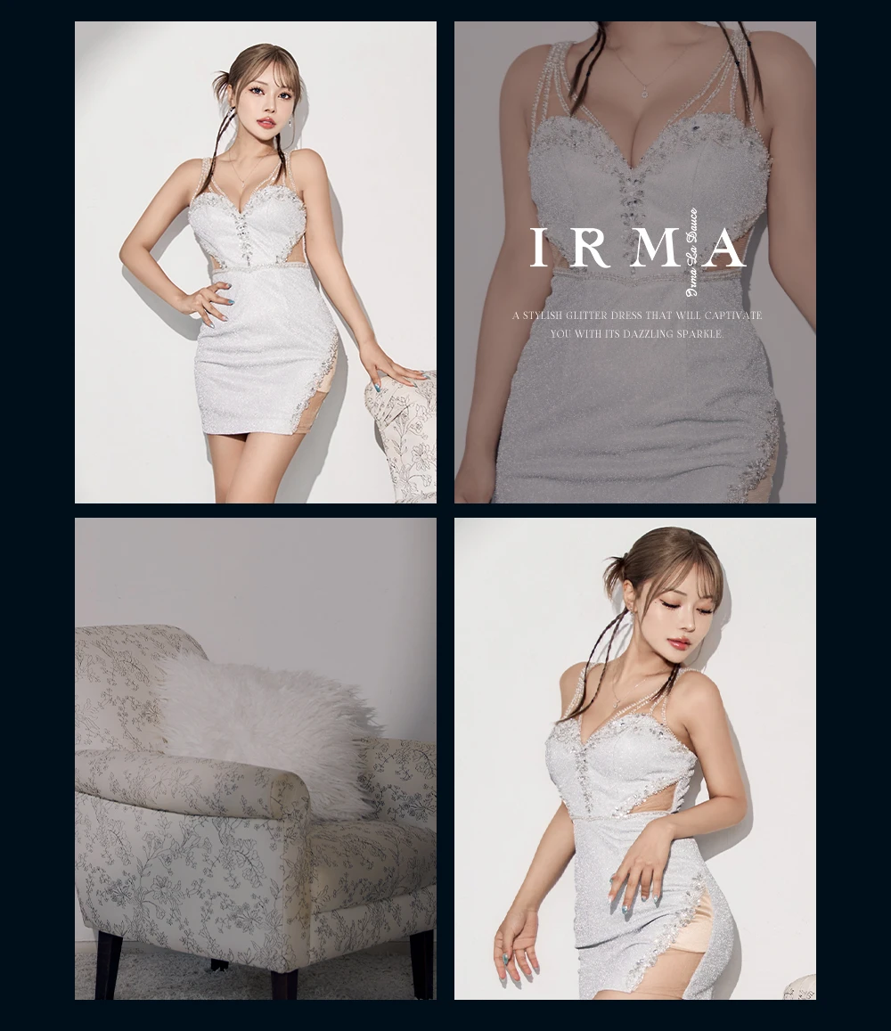 【IRMA/イルマ】ラインストーン/ シアー/ ビジュー/ ラメニット/ ノースリーブ/ ストレッチ/ タイト/ ミニドレス/ キャバドレス2