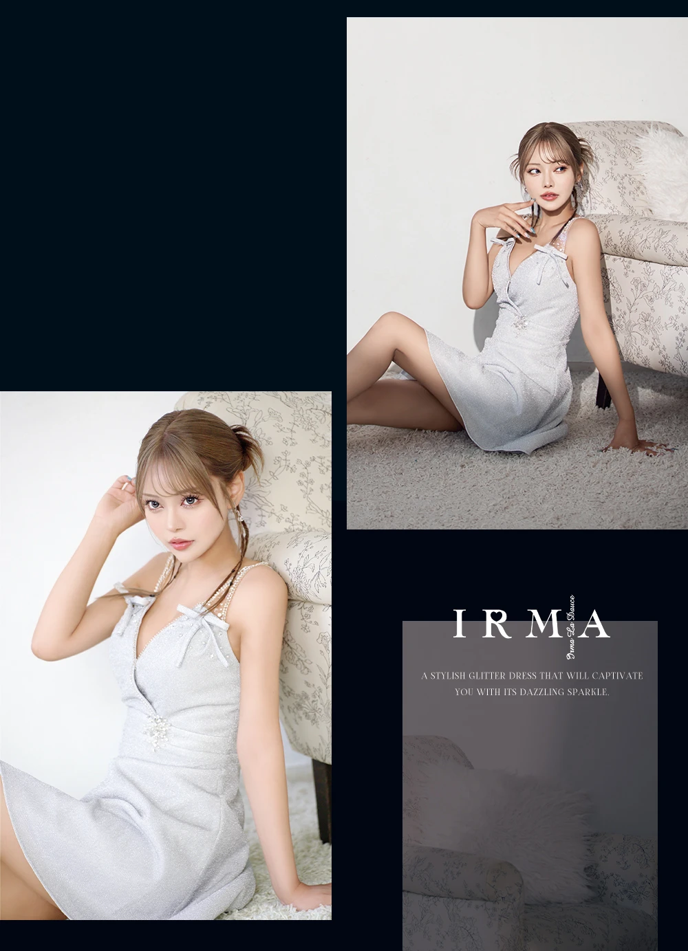 sugarオリジナルカラー・XSサイズあり【IRMA/イルマ】リボン/ パール/ ビジュー/ ラメニット/ ノースリーブ/ フレア/ ミニドレス/ キャバドレス3