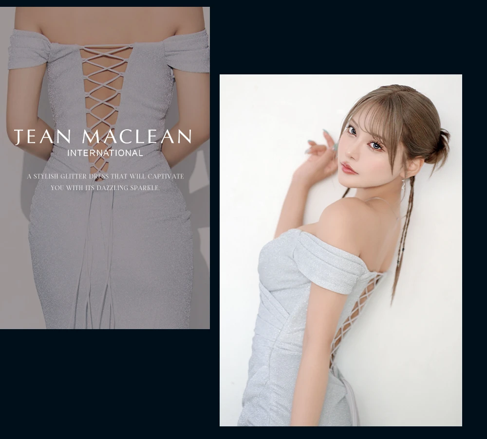 【JEAN MACLEAN/ジャンマクレーン】オフショル/ ラメニット/ ストレッチ/ タック/ スリット/ タイト/ ロングドレス/ キャバドレスlong2
