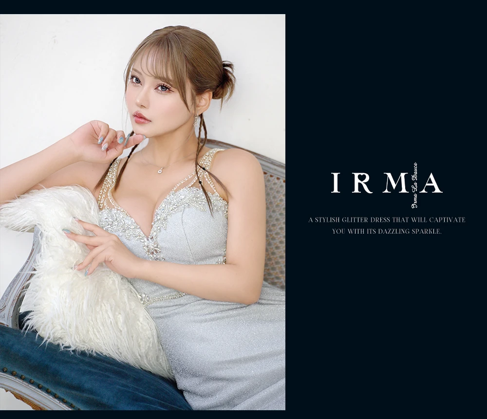 【IRMA/イルマ】ラインストーン/ ストレッチ/ ビジュー/ ラメニット/ ノースリーブ/ スリット/ シースルー/ ロングドレス/ キャバドレス long3