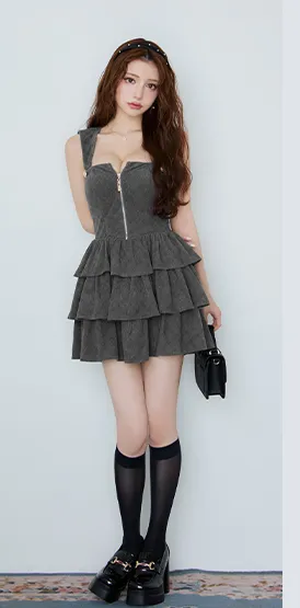 【Glossy/グロッシー】2way/ フーディー/ バストジップ/ ティアード/ フレア/ ミニドレス/ キャバドレス6