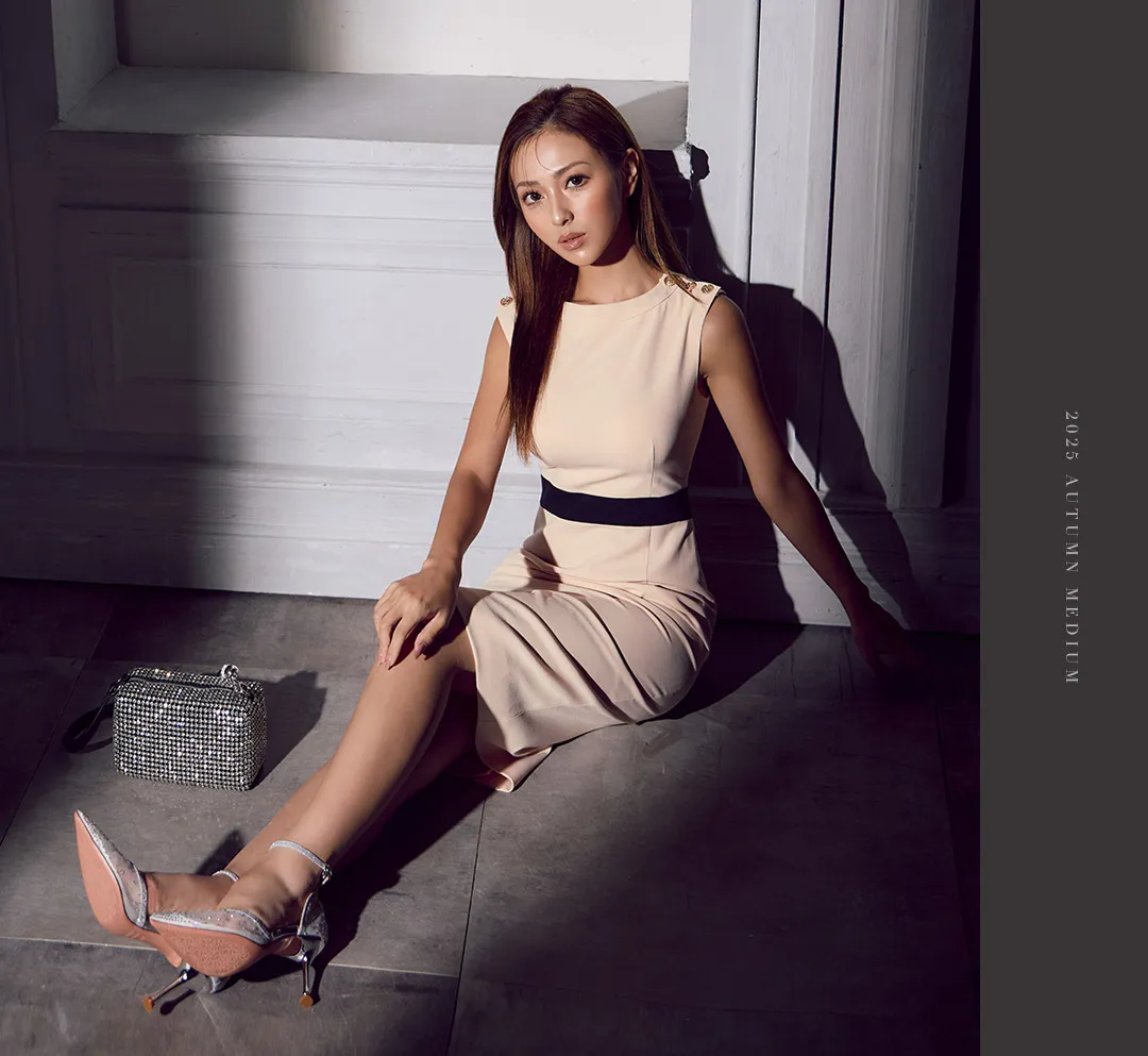 【GINZA COUTURE/銀座クチュール】シンプル/ バイカラー/ 切替/ ノースリーブ/ ボタン/ スリット/ タイト/ 膝丈/ ミディアムドレス/ キャバドレス3