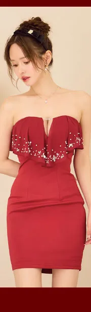 【ANGEL R/エンジェルアール】ベアトップ/ バストフリル/ Vカット/ ビジュー/ タイト/ ミニドレス/ キャバドレス