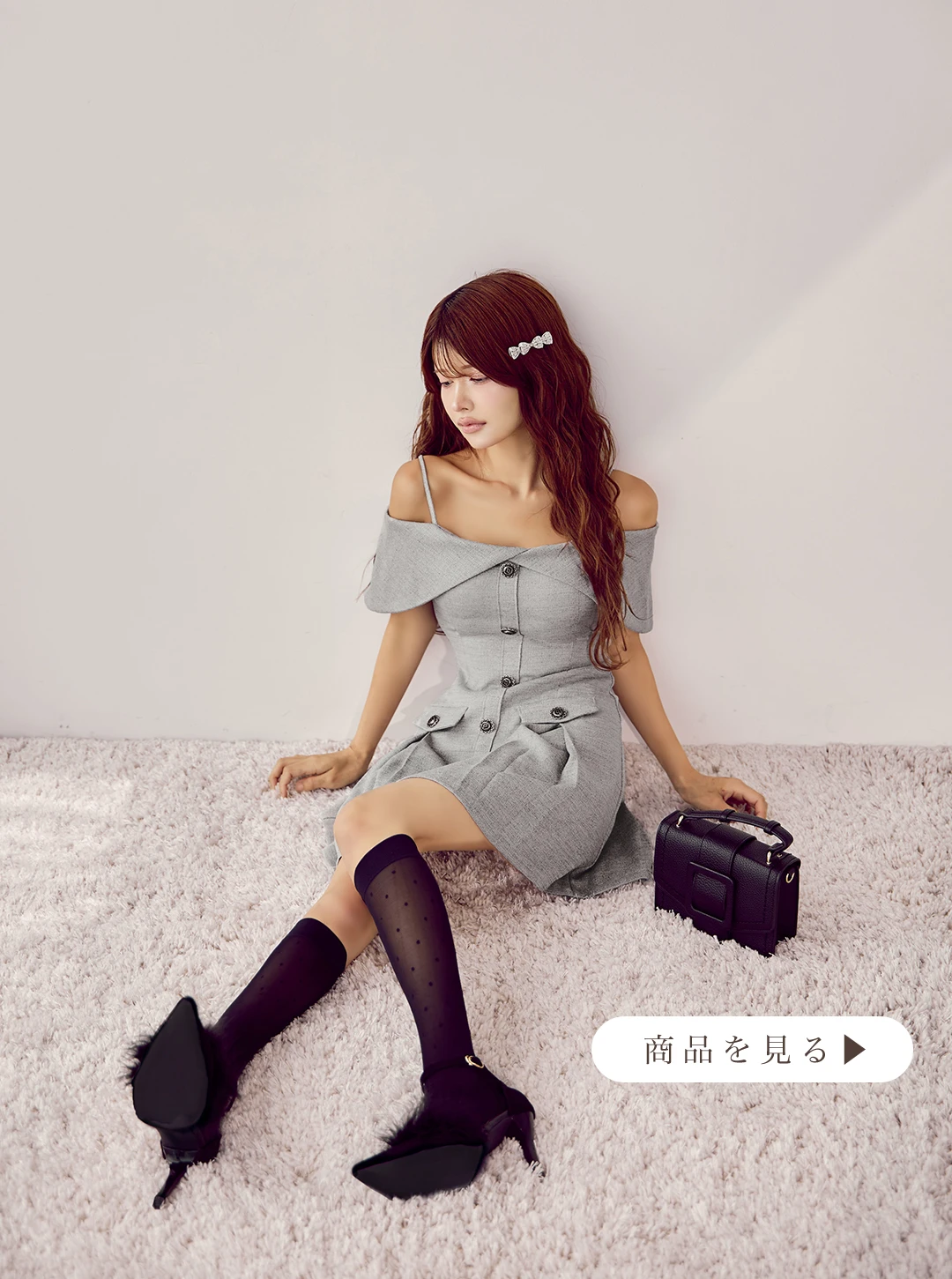 【ANDY/アンディ】オフショルダー/ キャミ/ ボタン/ ポケット/ ボックスプリーツ/ フレア/ ミニドレス/ キャバドレス1