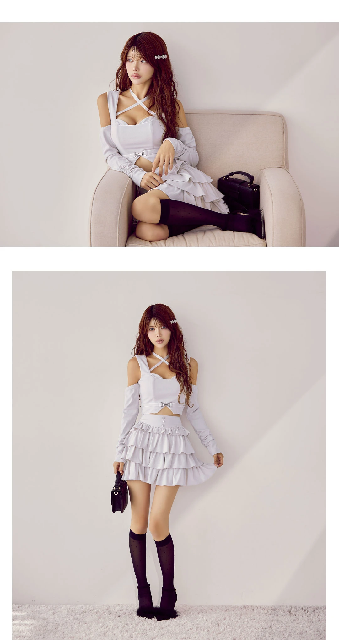 【an/アン】マルチway/ 袖付き/ オフショル/ クロスネック/ ティアード/ フリル/ ラメ/ ストレッチ/ フレア/ セットアップ/ ミニドレス/ キャバドレス3