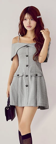 【ANDY/アンディ】オフショルダー/ キャミ/ ボタン/ ポケット/ ボックスプリーツ/ フレア/ ミニドレス/ キャバドレス4