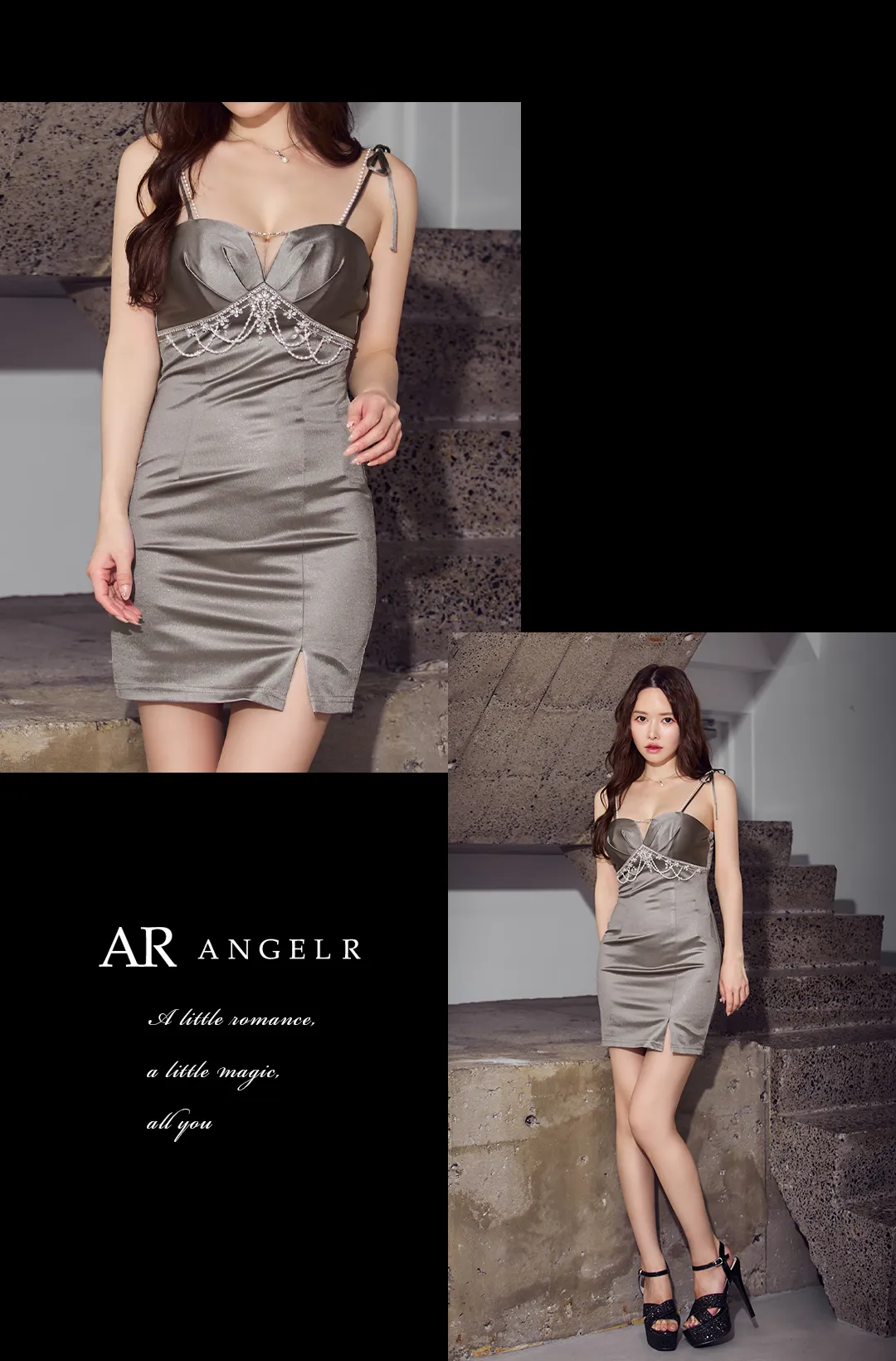 【ANGEL R/エンジェルアール】バストカット/ ショルダーリボン/ パールチェーン/ ビジュー/ タック/ サテン/ タイト/ ミニドレス/ キャバドレス3