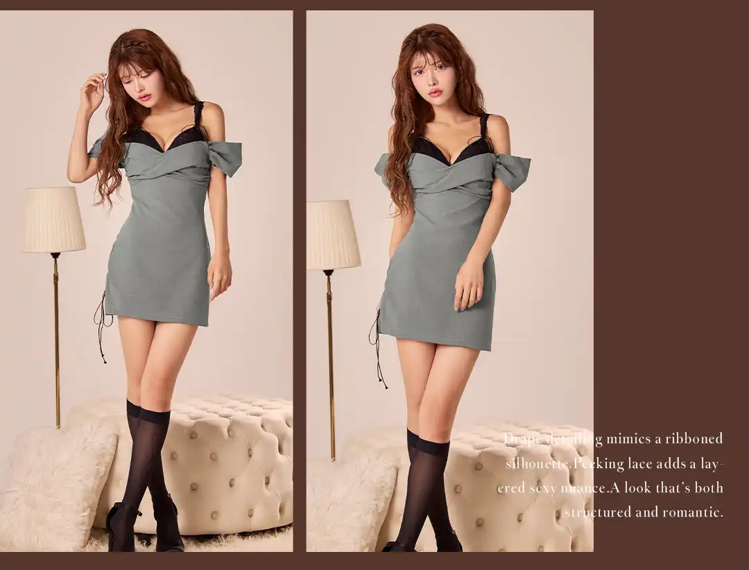 リボン風のドレープが視線を惹きつける
インナー風レースで魅せるレイヤード風 3