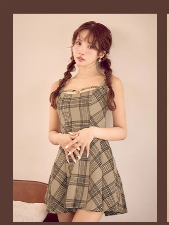 【DEA./ディア】ふんわり起毛/ チェック/ キャミソール/ フレア/ ミニドレス/ キャバドレス