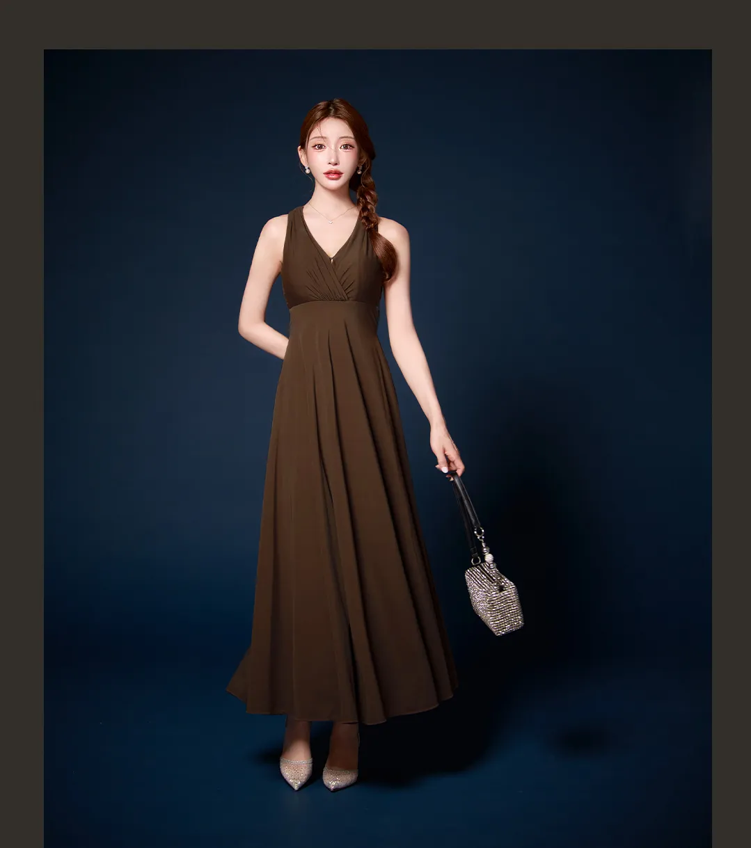 【Veautt/ヴュート】【OF05】Vカット/ ウエストクロス/ バックオープン/ リボン/ フレア/ ロングドレス/ キャバドレス5