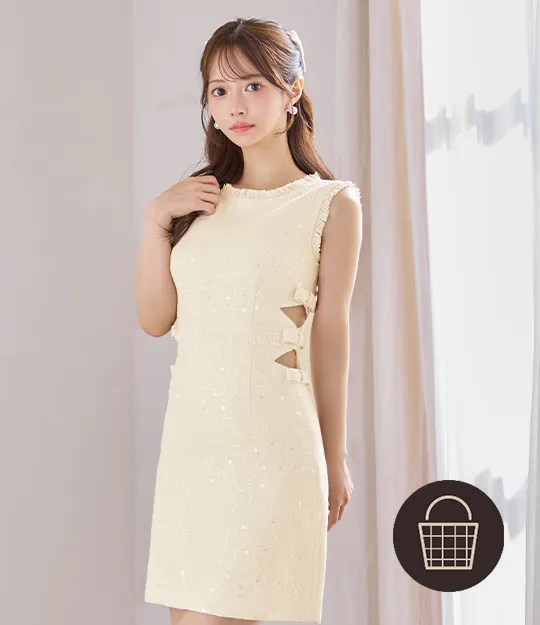 ツイード / ホワイト / サイドリボン / Iライン / フリンジ / ミニドレス / 上品 / 洗練 / 大人フェミ / トレンド