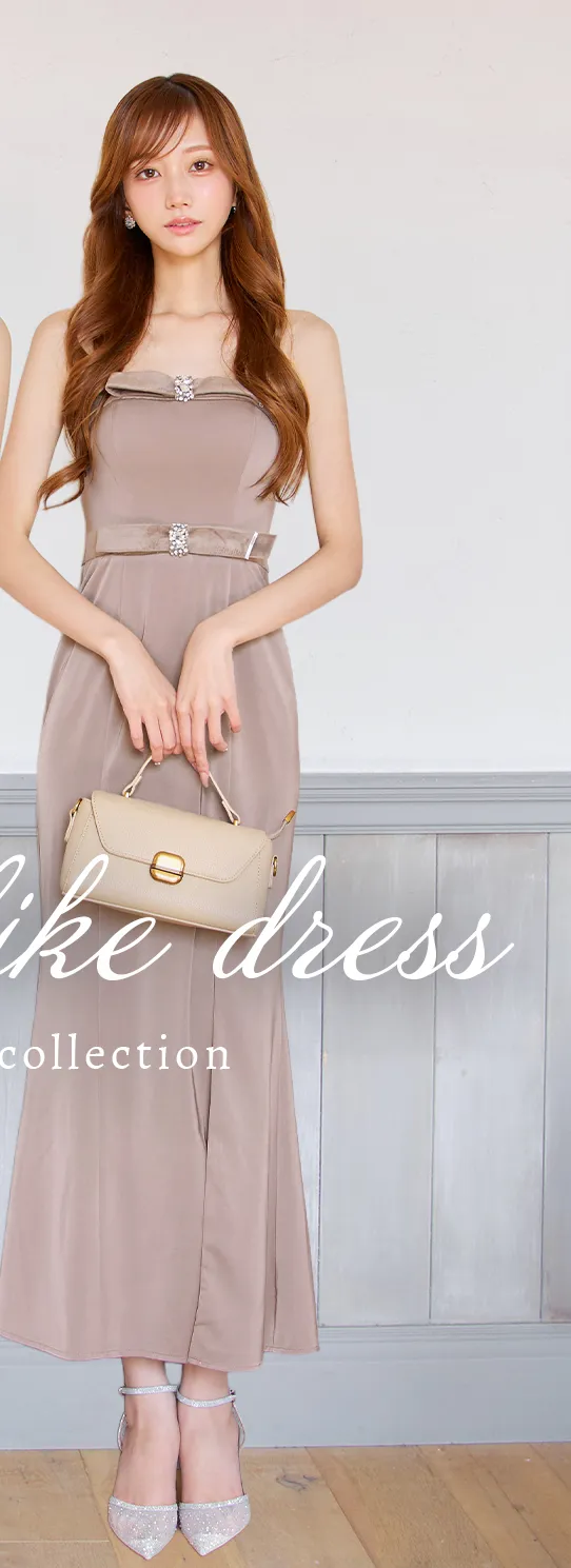 【JEAN MACLEAN/ジャンマクレーン】サテン/ タック/ ワンカラー/ キャミ/ アシンメトリー/ マーメイド/ ミディアムドレス/ キャバドレス1