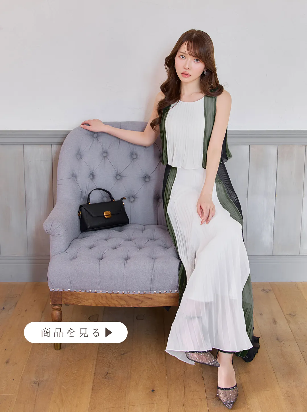 【JEAN MACLEAN/ジャンマクレーン】シフォン/ メロウ/ プリーツ/ マルチカラー/ ノースリーブ/ フレア/ ワンピース/ ロングドレス/ キャバドレス1