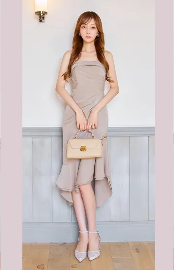 【JEAN MACLEAN/ジャンマクレーン】サテン/ タック/ ワンカラー/ キャミ/ アシンメトリー/ マーメイド/ ミディアムドレス/ キャバドレス6