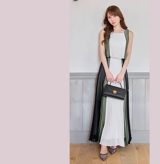 【JEAN MACLEAN/ジャンマクレーン】シフォン/ メロウ/ プリーツ/ マルチカラー/ ノースリーブ/ フレア/ ワンピース/ ロングドレス/ キャバドレス5