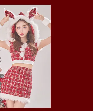 ツイードチェックバニーサンタコスプレ