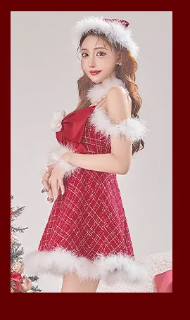リボンキャミソールフレアツイードサンタコスプレ