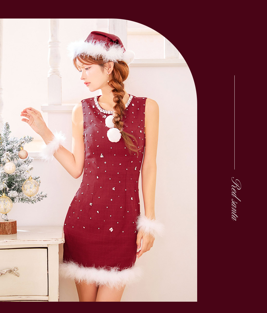 ストーンビジューノースリーブタイトサンタコスプレ