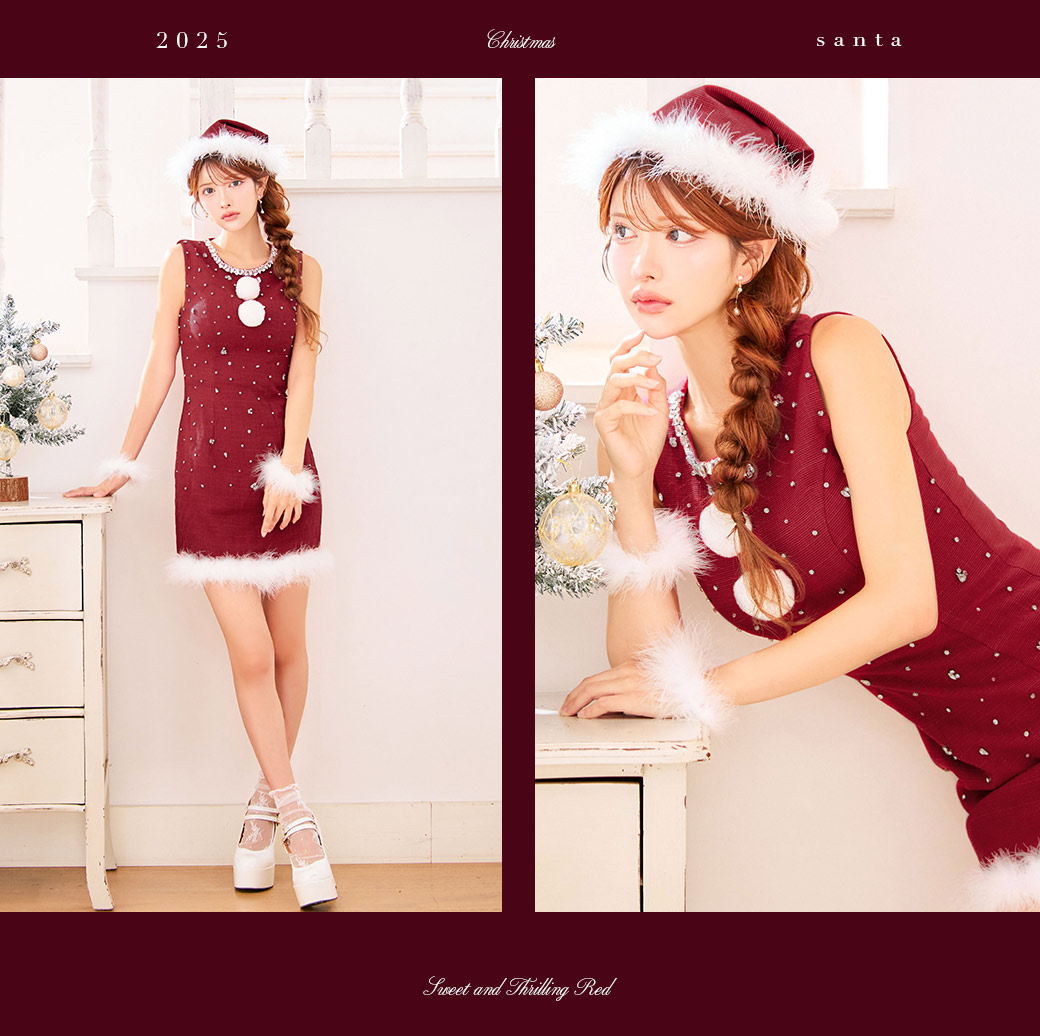 ストーンビジューノースリーブタイトサンタコスプレ