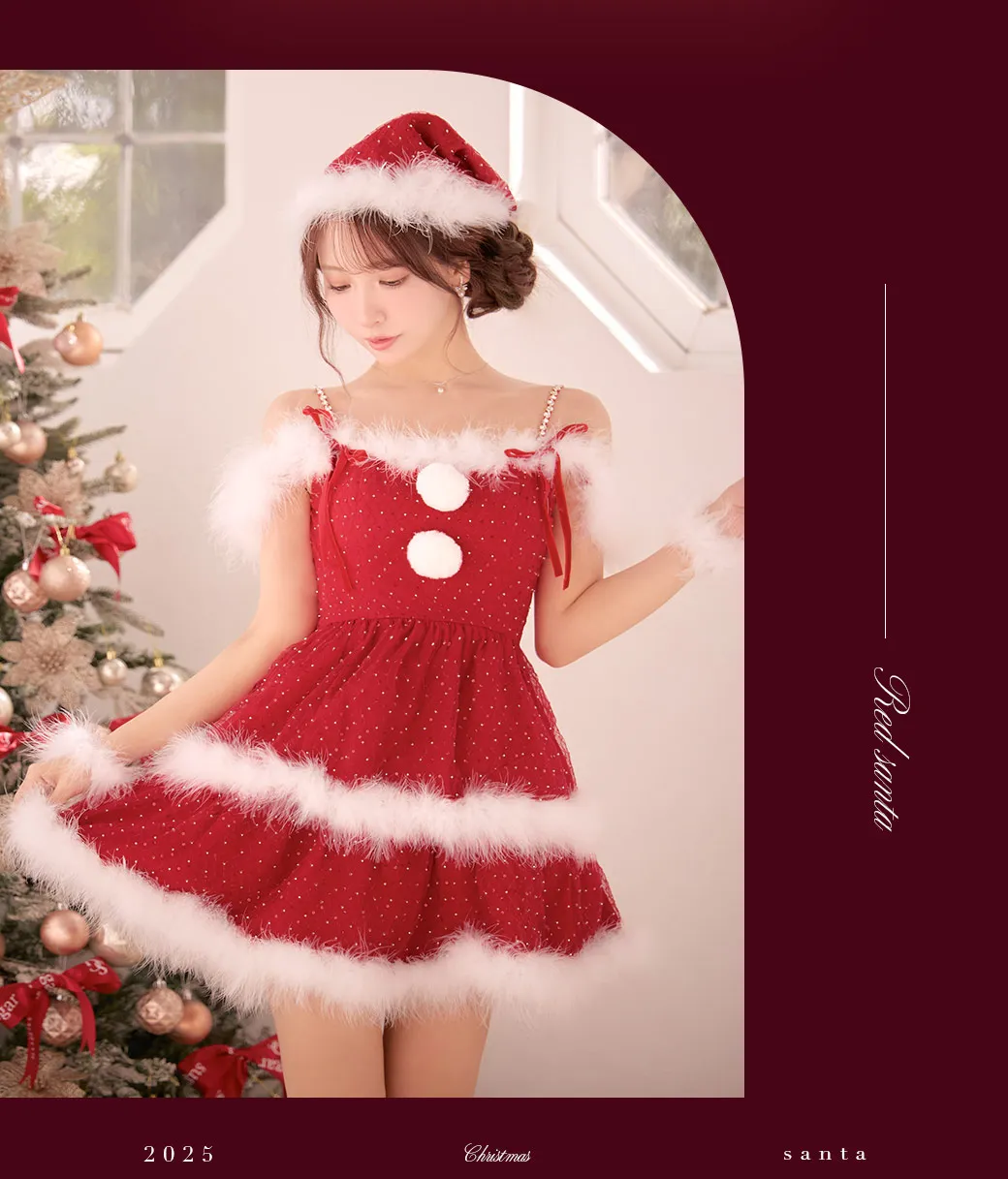 サイドリボンストーンフリルサンタコスプレ