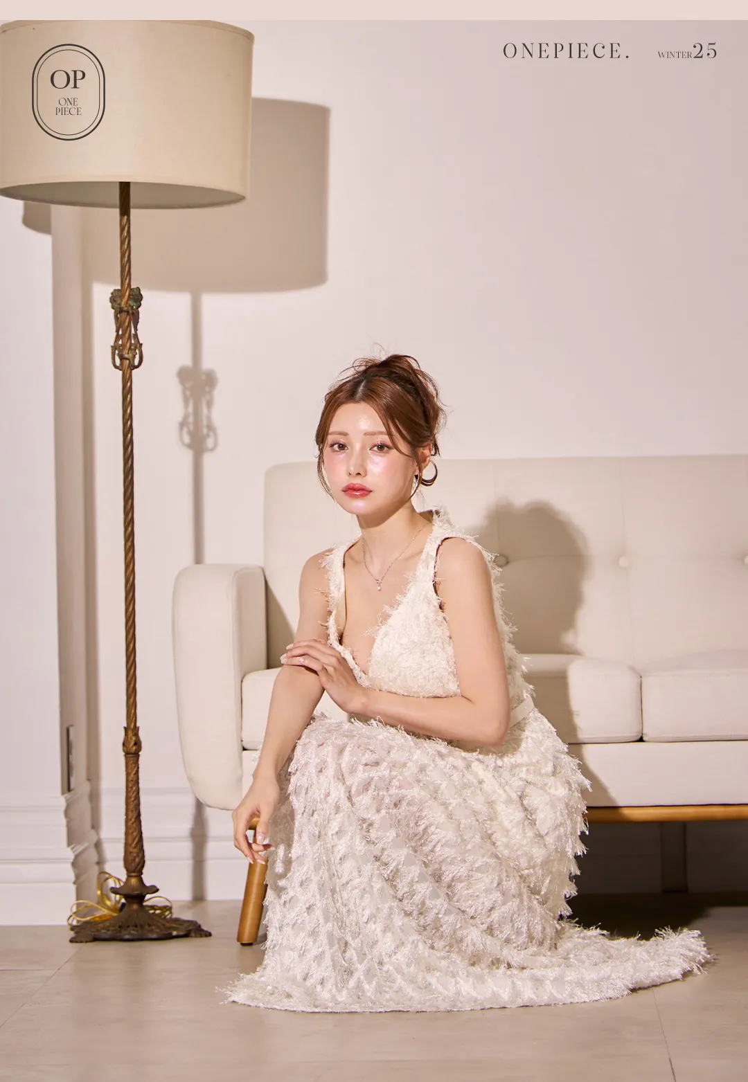 ワンピース / フリンジ / Vネック / サテンベルト / 立体デザイン / 質感映え / エレガント / フェミニン / 上品 / 写真映え 4