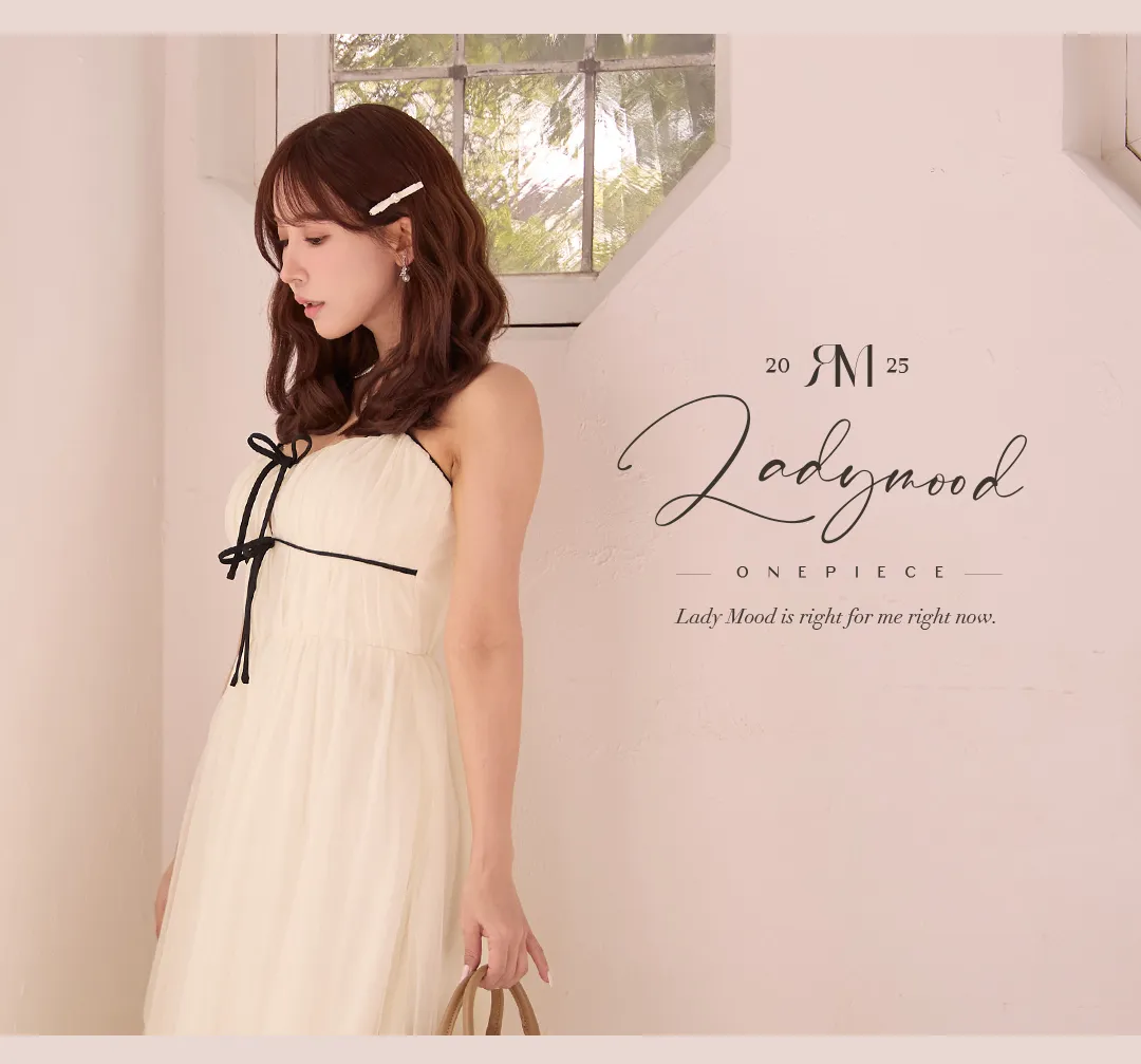 ワンピース / 黒リボン / 配色パイピング / ドット柄 / フィット＆フレア / ウエストマーク / ガーリー / フェミニン / 膝丈 / きれいめ 4