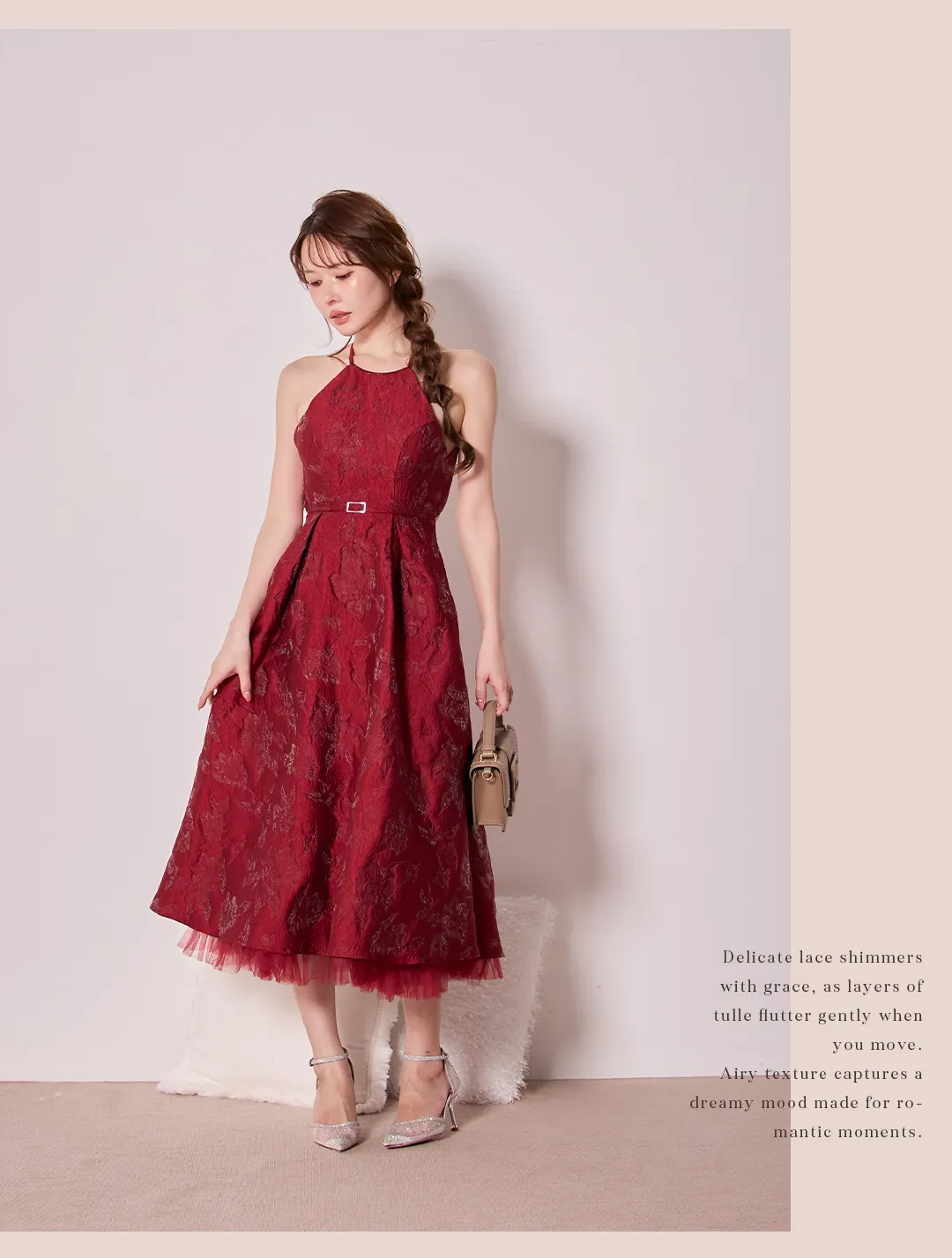 ワンピース / 総レース / ハルターネック / チュール裾 / Aライン / 透け感 / 上品 / フェミニン / お呼ばれ / パーティードレス 3