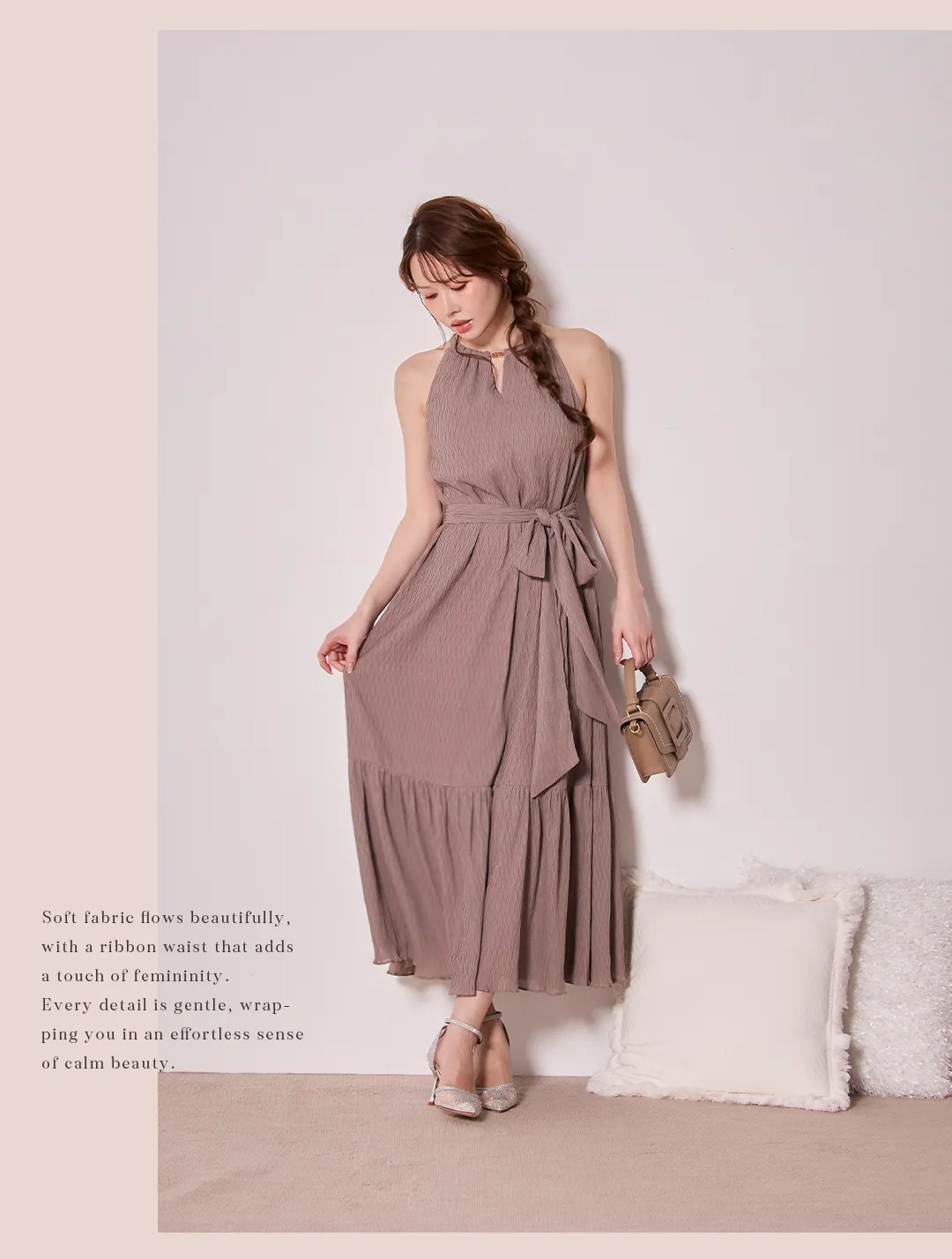 ワンピース / 無地 / ウエストリボン / フィットシルエット / 柔らか素材 / 上品 / きれいめ / 大人可愛い / 華奢見え / デートコーデ 3
