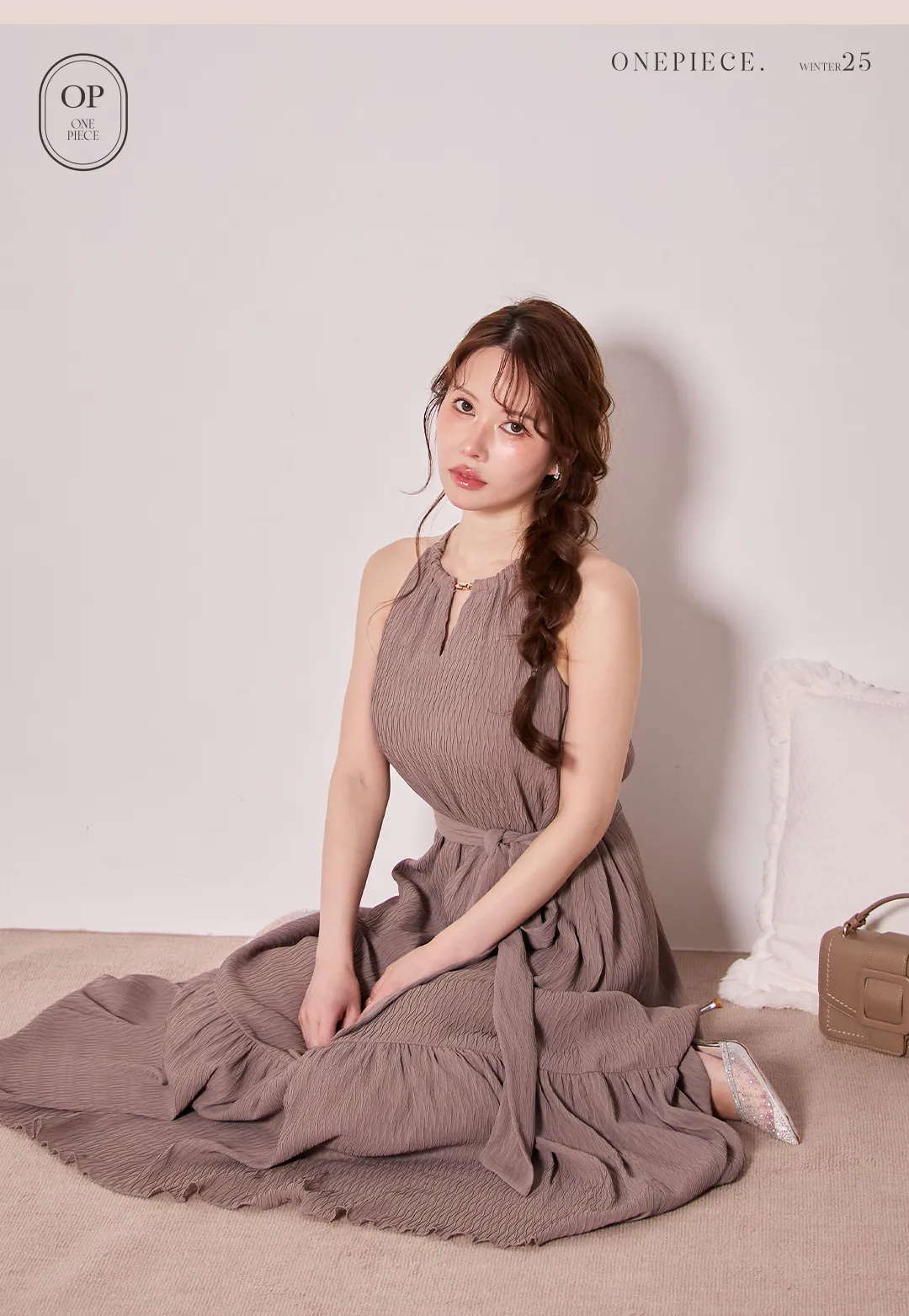 ワンピース / 無地 / ウエストリボン / フィットシルエット / 柔らか素材 / 上品 / きれいめ / 大人可愛い / 華奢見え / デートコーデ 4