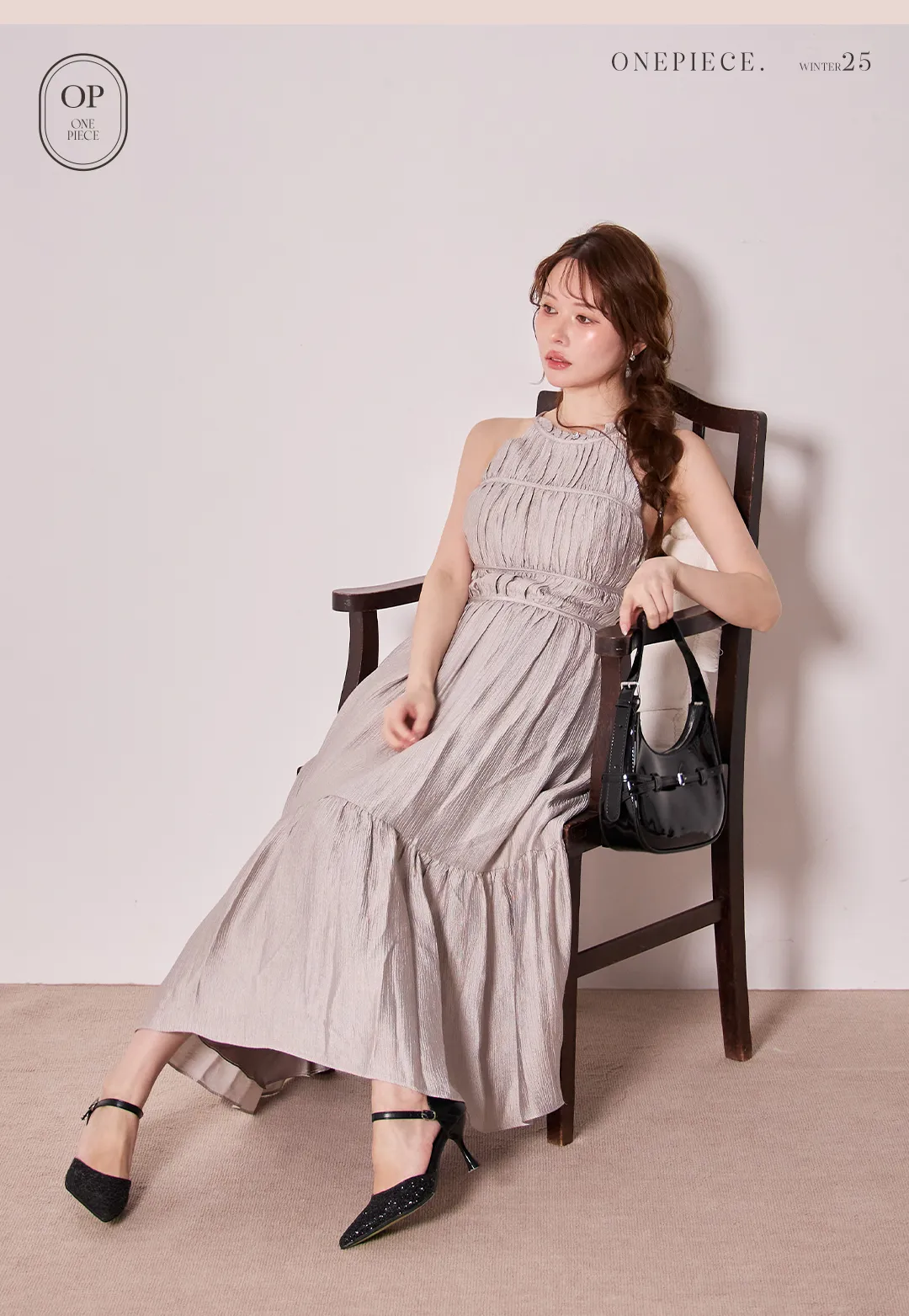 ワンピース / ギャザー / 高め切替 / 胸元すっきり / スタイルアップ / フェミニン / きれいめ無地 / エレガント / ウエストマーク / 美ライン 4