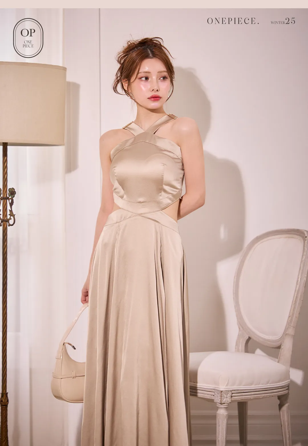 ワンピース / サテン / クロスネック / サイドカット / マーメイドライン / 艶感 / セクシー / ナイトドレス / 大人モード / 美シルエット 4