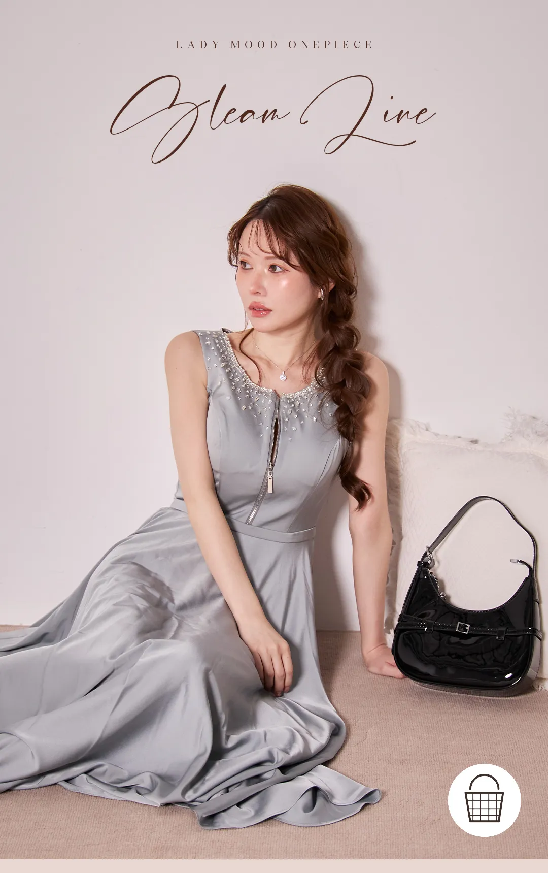 ワンピース / ビジュー / ノースリーブ / フロントジップ / 甘辛MIX / 光沢素材 / 細見え / 上品 / モード / 大人フェミニン 1