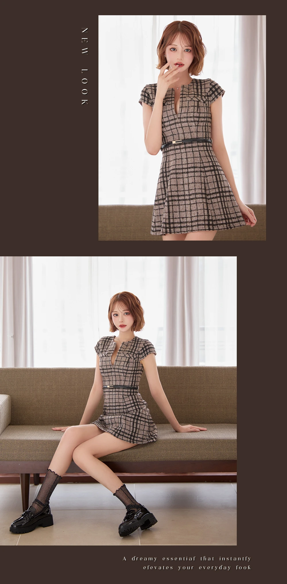 【DEA./ディア】金糸入り/ チェック/ ツイード/ フレア/ ミニドレス/ キャバドレス 2