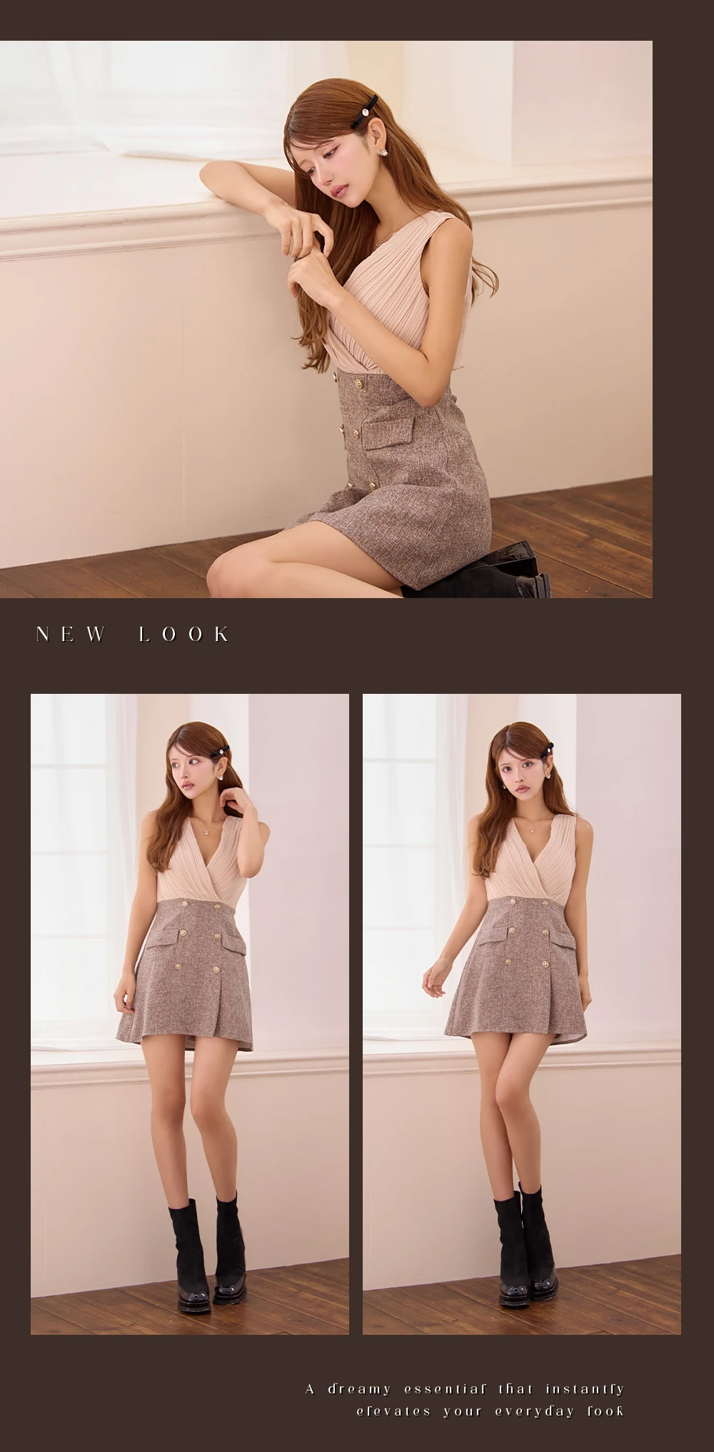 【IRMA/イルマ】プリーツ/ シフォン/ Vネック/ ツイード/ 切替/ 台形スカート/ フレア/ ミニドレス/ キャバドレス 2