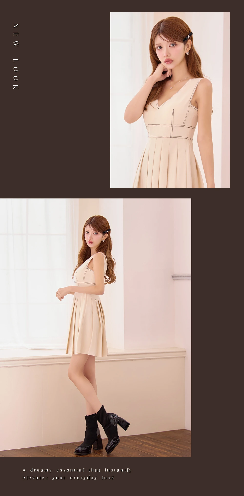 【ERUKEI エルケイ】シンプル/ Vネック/ ノースリーブ/ プリーツ/ Aライン/ フレア/ ワンピース/ ミニドレス/ キャバドレス 2