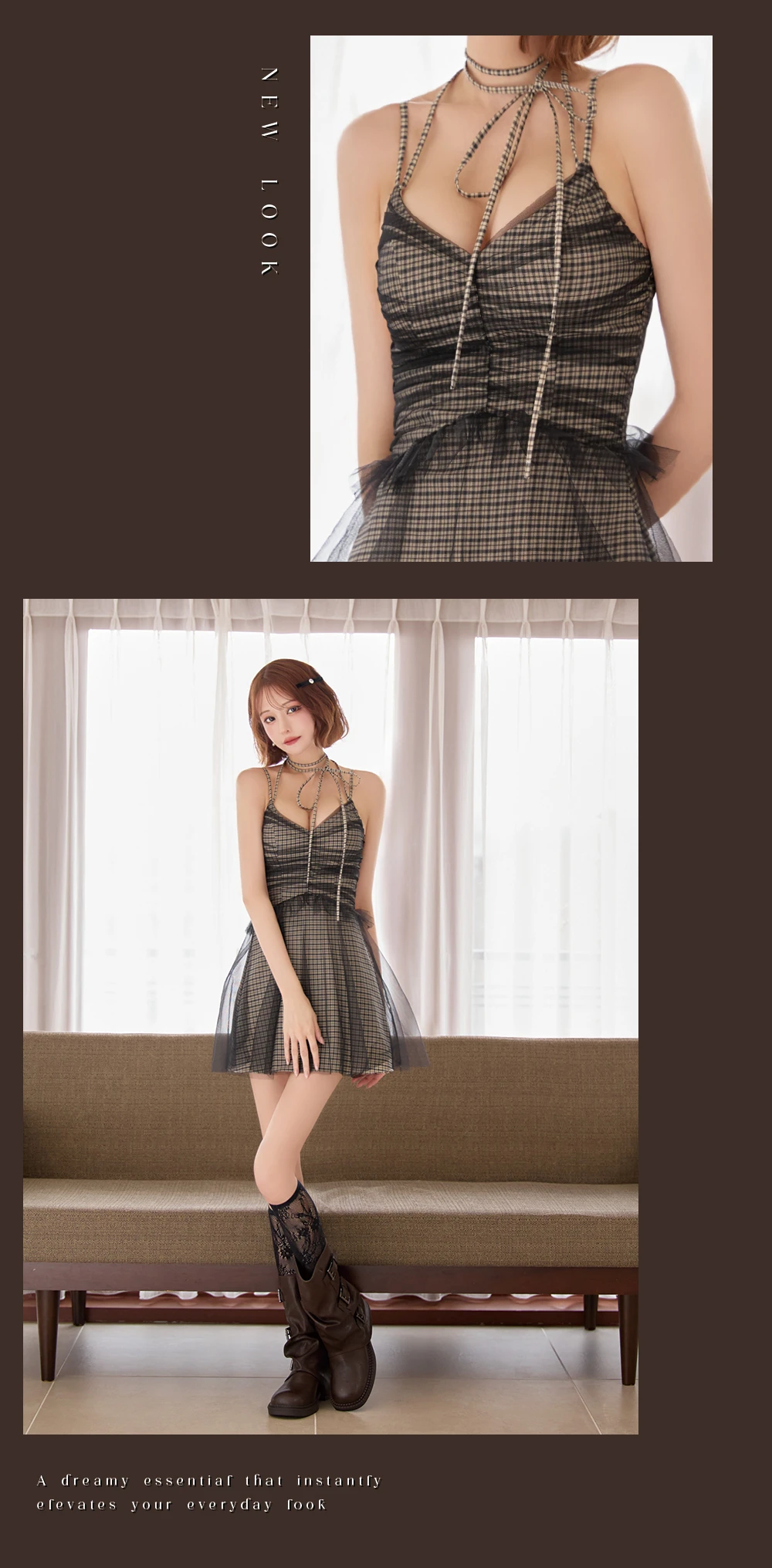 【ANGEL R/エンジェルアール】クロスネック/ チェック/ レース/ フレア/ マイクロミニドレス/ キャバドレス 2