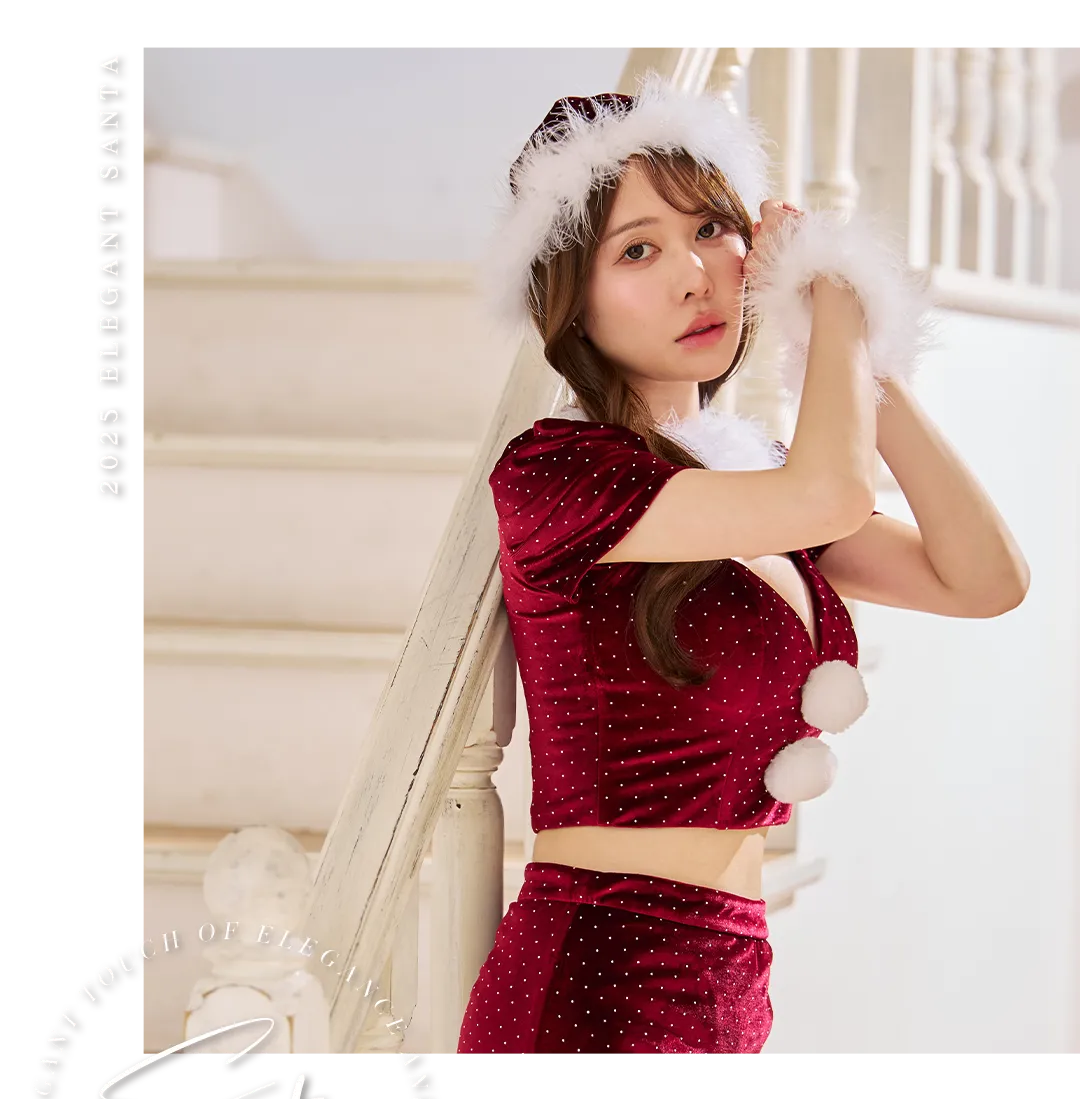 サンタコス / セットアップ / バストカット / パフスリーブ / ベロア / レディ感 / ミニスカート / 上品 / トレンドコーデ / 冬映え 4