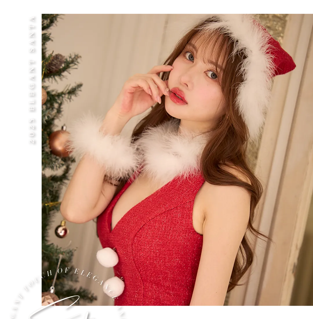 ツイード / サンタコス / Vネック / ベルト付き / プリーツスカート / ホワイトファー / 上品 / 冬コーデ / 大人かわいい / クラシカル 4