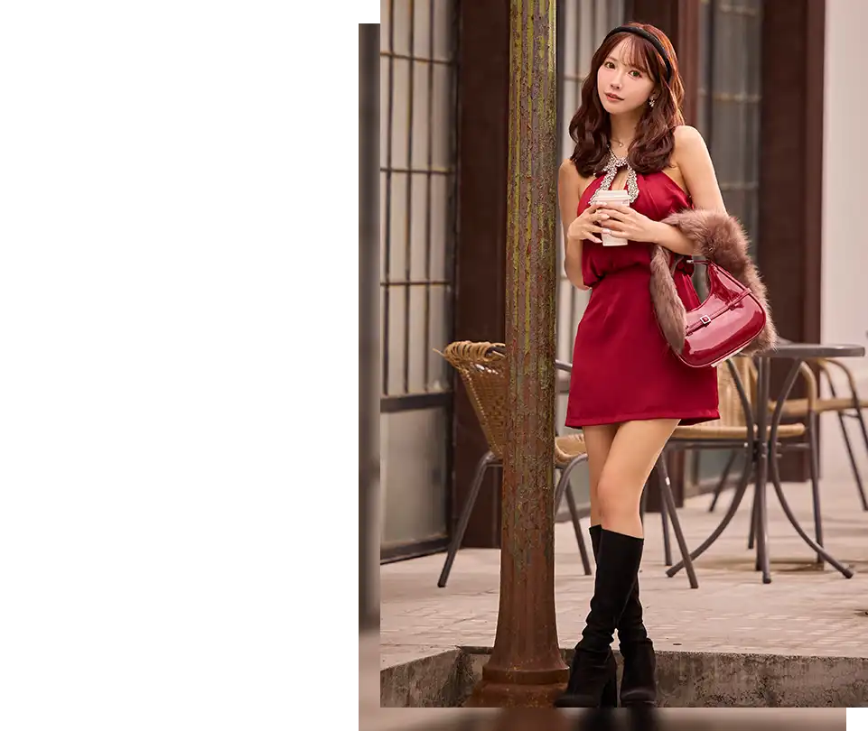 【ROBE de FLEURS Glossy/ローブ・ド・フルール グロッシー】ボタン/ キャミソール/ タイト/ ミニドレス/ キャバドレス