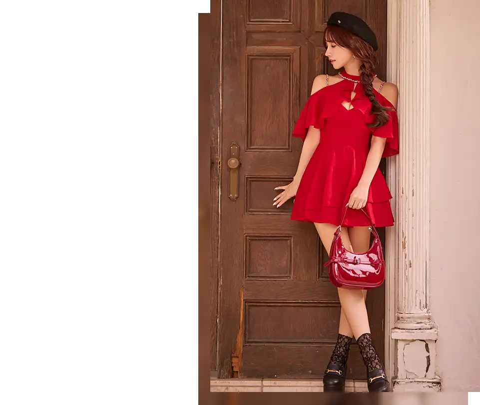 【ROBE de FLEURS Glossy/ローブ・ド・フルール グロッシー】ボタン/ キャミソール/ タイト/ ミニドレス/ キャバドレス