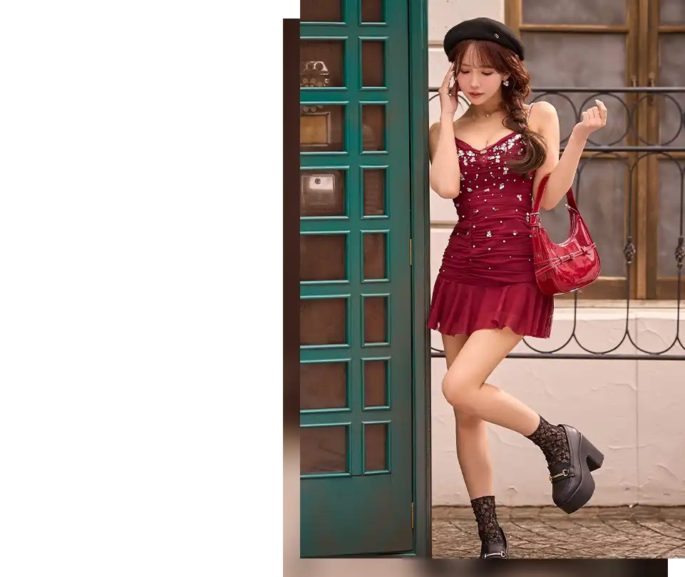 【ROBE de FLEURS Glossy/ローブ・ド・フルール グロッシー】ボタン/ キャミソール/ タイト/ ミニドレス/ キャバドレス